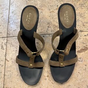 Gucci olive green suede sandals